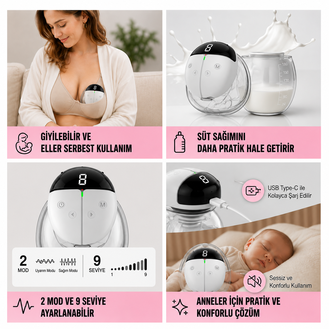 Liftae MilkFlow™ | Giyilebilir Elektrikli Göğüs Pompası