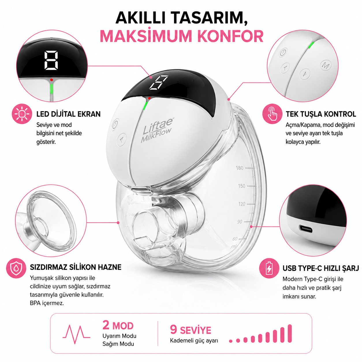 Liftae MilkFlow™ | Giyilebilir Elektrikli Göğüs Pompası